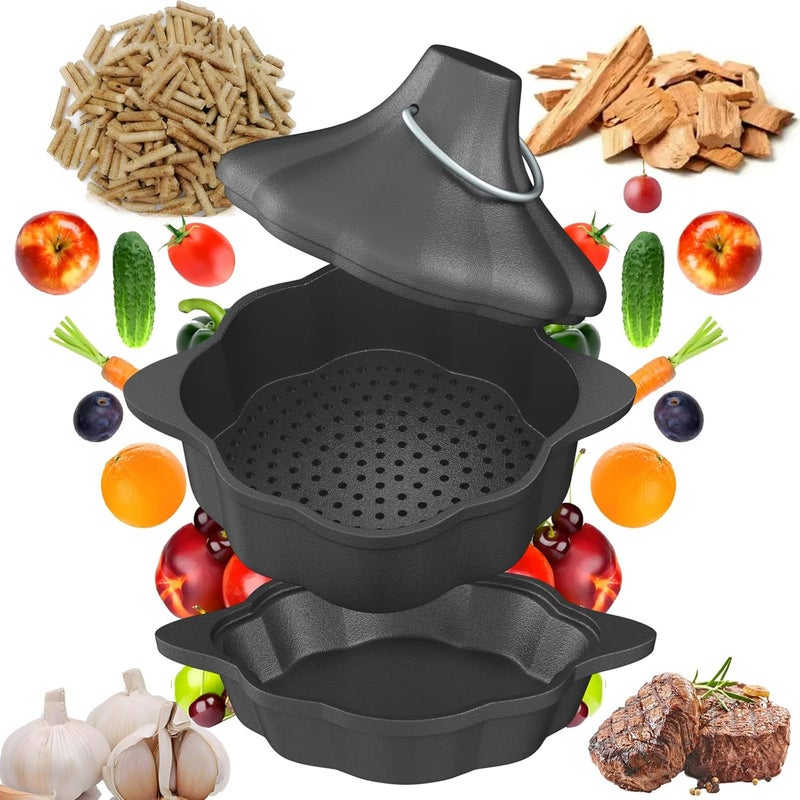ENEM Cast Iron Garlic Roaster & Saucepan Pot, Small Garlic Roaster for Oven with Lid and Steamer, Tart Pan and Rice Pot for Baking, Grilling and Daily Cooking, Heavy Duty Multi-Functional Pots - Image 1